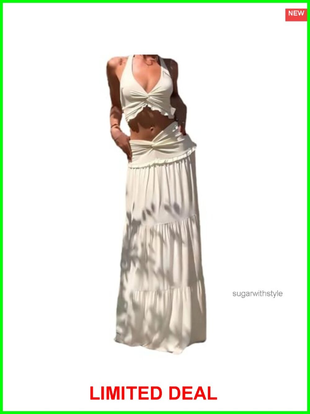 Wuitrie Women 2 Piece Maxi Skirt Set Sleeveless Top Vacation Outfit